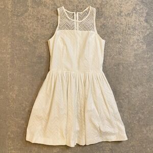 White Lace Fit & Flare Dress Womens Small Chevron Sleeveless Party Wedding